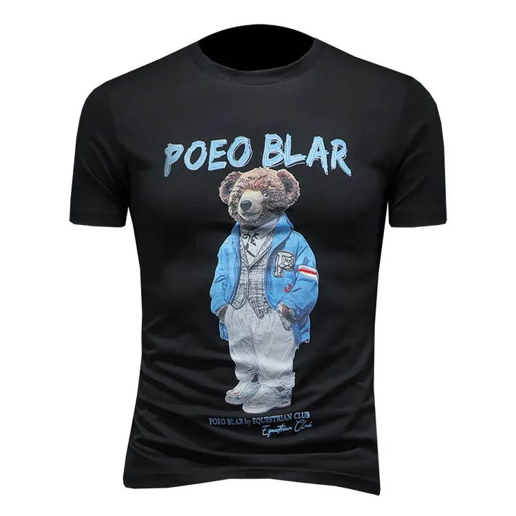 贾鲁萨加高端时尚小熊短袖丝光棉t恤男夏季新款潮牌薄款修身休闲