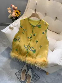 91#绣花薄款百搭风马夹植物花卉网红2025拼接复古马甲