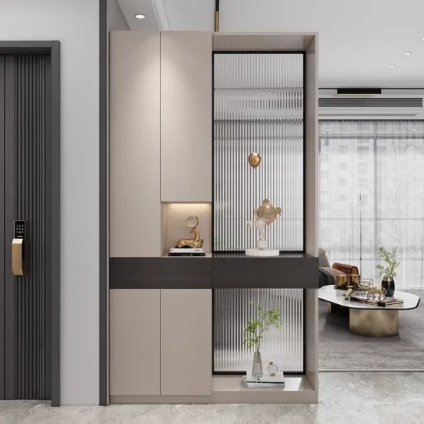 定制入户法式客厅隔断轻奢实木玻璃屏风餐边柜靠墙一体柜