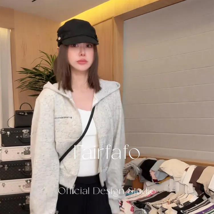【梵文拉链卫衣外套】SPWY57258早秋新款显高显瘦高级感潮款卫衣