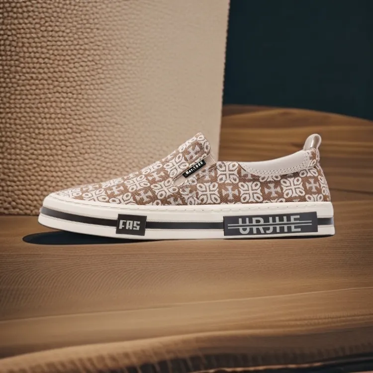 25809 帆布鞋男士低帮休闲板鞋国潮印花布鞋韩版透气一脚蹬懒人鞋