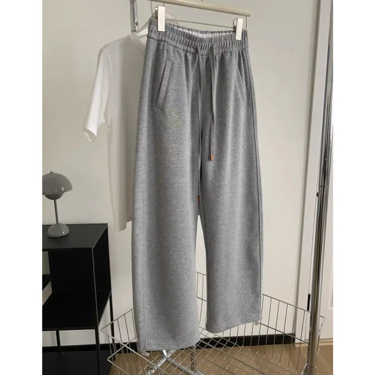 高级感韩系直筒休闲弯刀裤女垂感显瘦高腰窄版阔腿拖地运动裤春秋