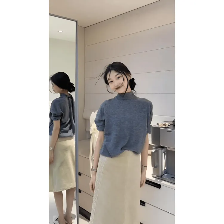 2025早秋新款半高领针织短袖上衣女高腰直筒时尚气质半身裙a字裙