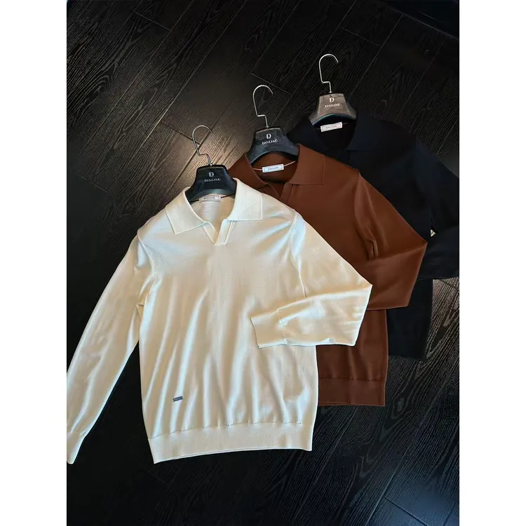DAN LANG 385# 100%羊毛剪刀领长袖Polo衫