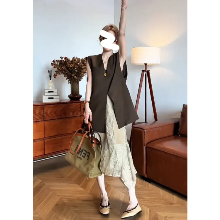 【现货】欧货V领西装马甲宽松高级感百搭无袖背心外套半身裙S11071