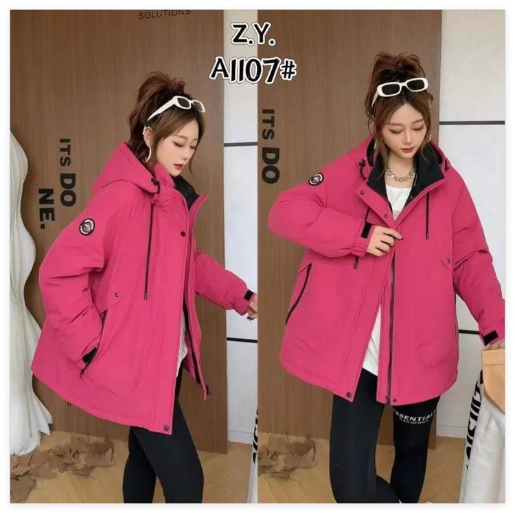 拼色中长款加厚冬季保暖显瘦时尚休闲冲锋衣棉服外套女A1107