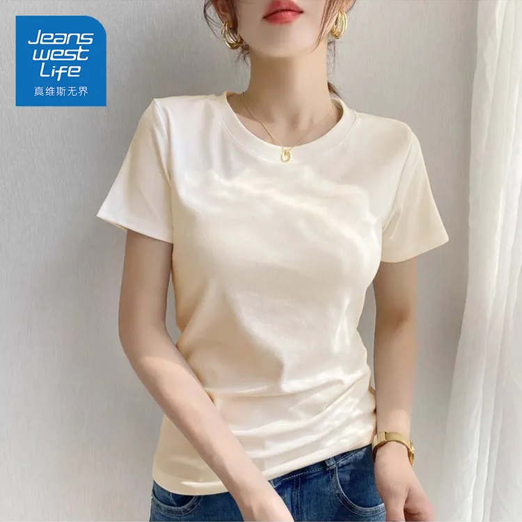 真维斯无界夏季新款短袖t恤女薄款圆领甜美可爱风格衣服女生韩系