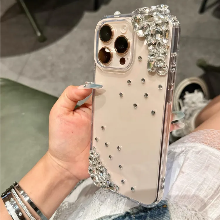 轻奢风对角凌乱钻iPhone17promax手机壳适用苹果16透明15奢华14pm