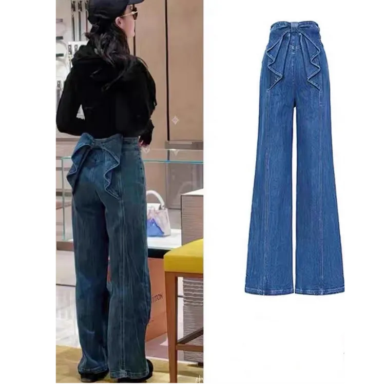 刘亦菲同款辰辰服饰2025秋装新款后背大蝴蝶结牛仔裤