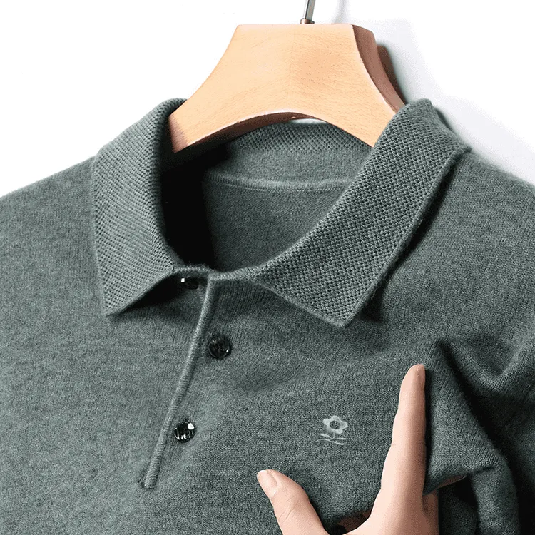 梦特男装大码羊绒衫秋冬新款翻领宽松polo衫中年保暖百搭毛衣