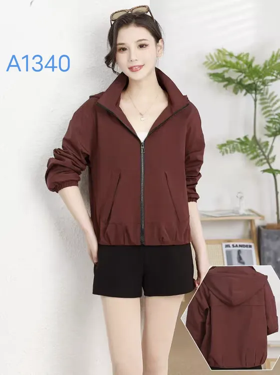 A1340上衣抗起球连帽大码春秋开衫短外套短款女宽松型时尚休闲