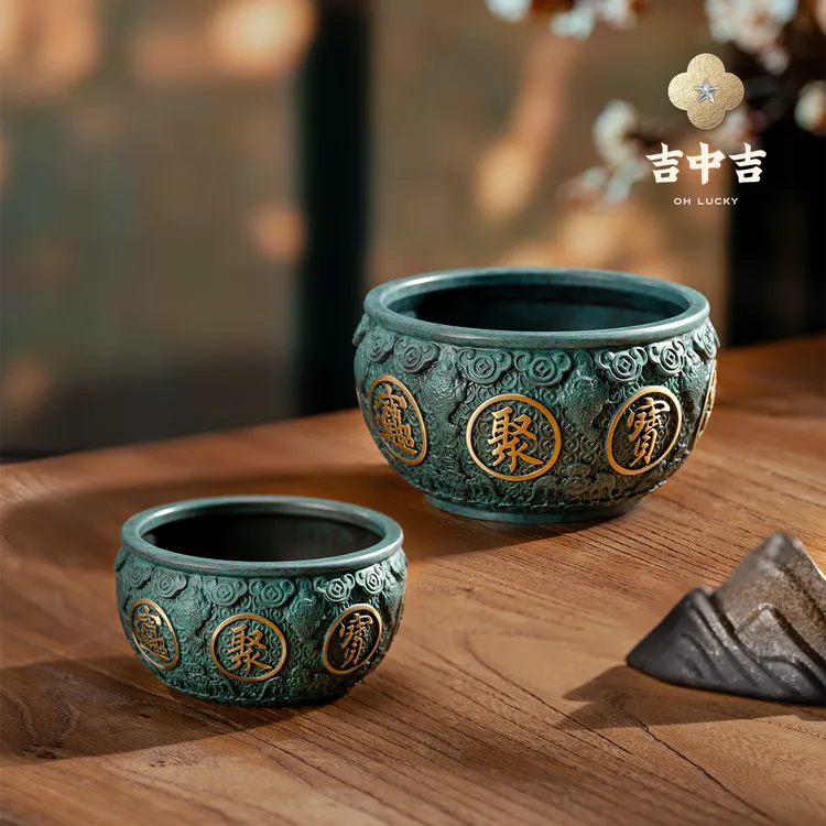 吉中吉·铜《福运聚宝盆》聚宝盆国风装饰摆件 适合公司开业玄关客厅