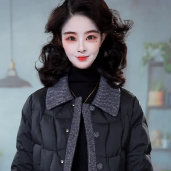 新款时尚轻奢气质显瘦翻领百搭保暖羽绒服M-4XL