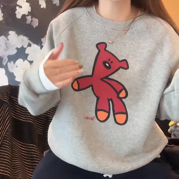 加厚保暖宽松百搭时尚长袖圆领印花套头慵懒风通勤卫衣LK2508443