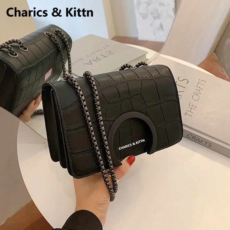 Charics&Kittn香港真皮2025新款潮高级质感小众斜挎链条包包女款