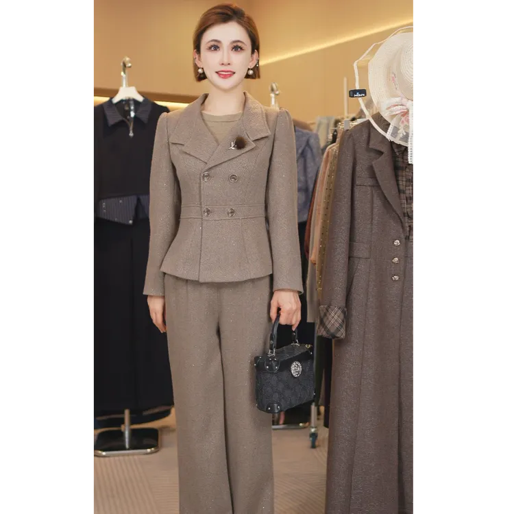 W8100时尚轻奢西服套装女2025秋冬款女士显瘦减龄外套裤子两件套