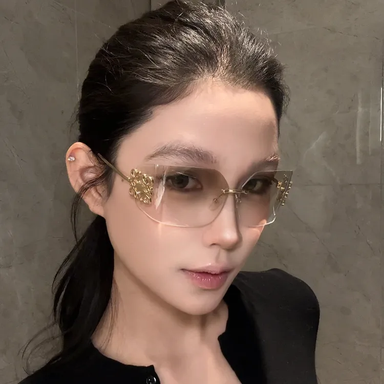 弗瑞姆眼镜无框切边新款个性ins时尚太阳眼镜防晒复古欧美0039