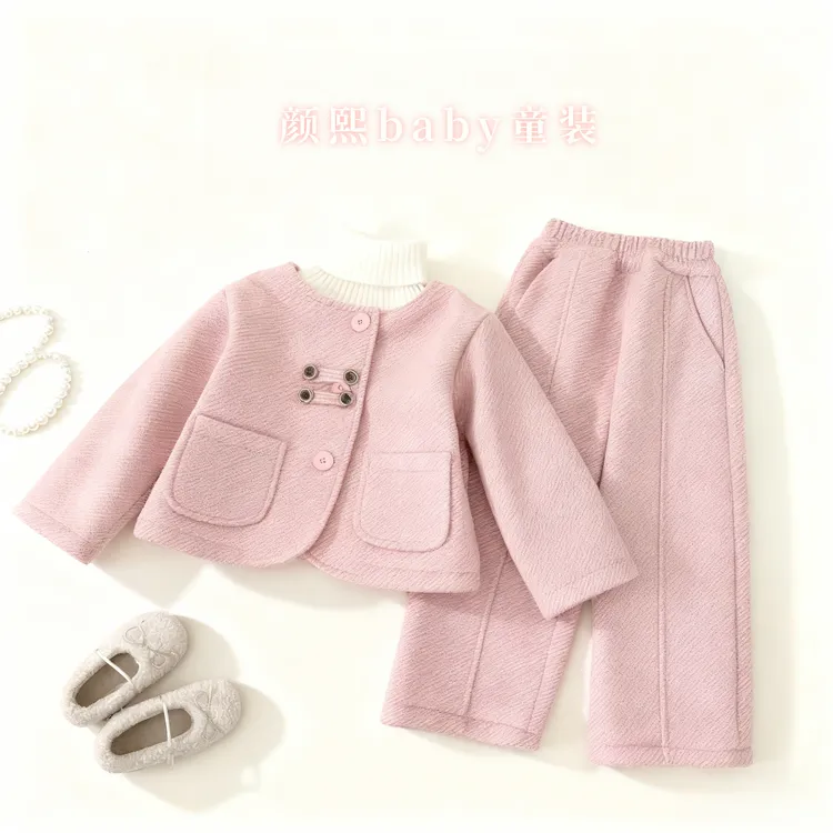 【现货】韩版女童加绒加厚长袖外套年冬季新款保暖上衣长裤三件套