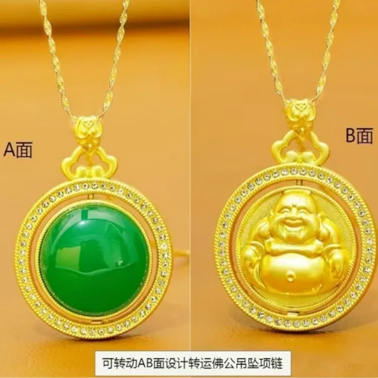 铜合金项链 旋转好运来圆形佛吊坠绿色圆形吊坠项链女款佛公-S