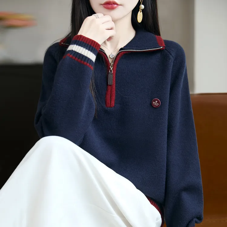 微胖mm春秋大码女士翻领毛衣遮肚子显瘦上衣高级感内搭针织打底衫