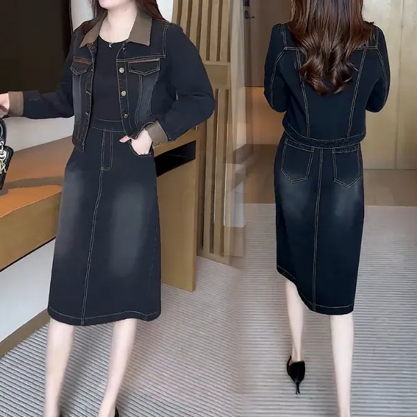 时尚牛仔裙套装女2025秋季新款洋气减龄显瘦连衣裙休闲时髦两件套