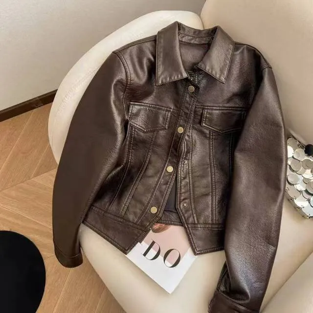 2025春秋季新款休闲皮衣外套机车服时尚短款夹克