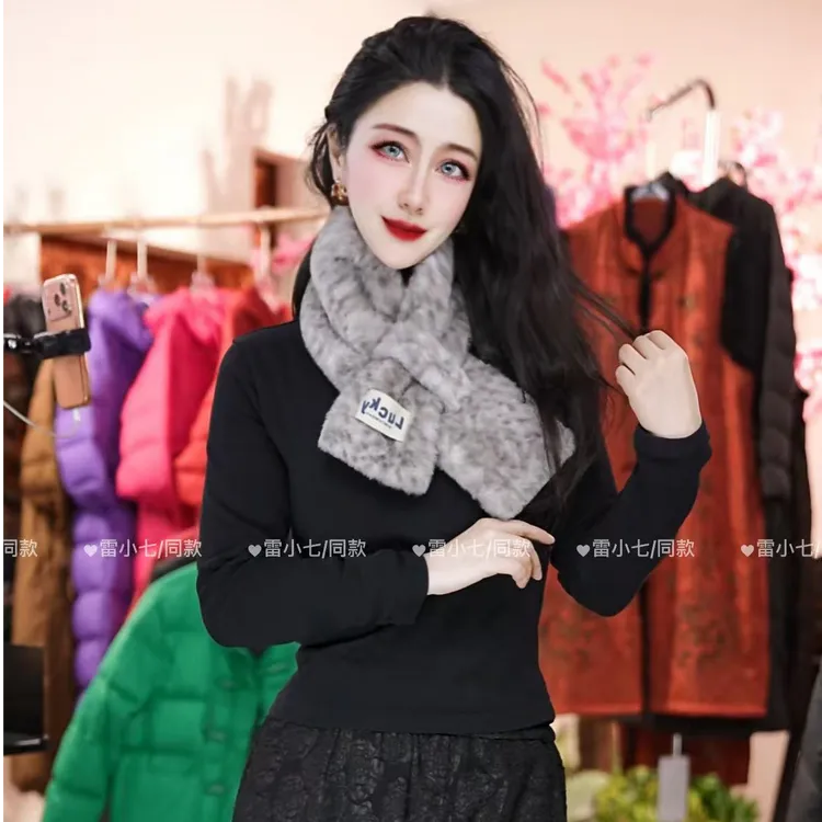 2025新款秋冬氛围感字母围巾女加绒加厚围脖百搭简约保暖围巾围脖