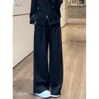 毛呢黑灰色格子阔腿裤女2025秋季新款高腰宽松百搭显瘦休闲裤