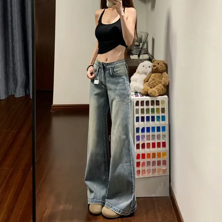 新纯欲慵懒风微喇牛仔裤女梨形身材不褪色低腰显瘦显腿长微喇裤