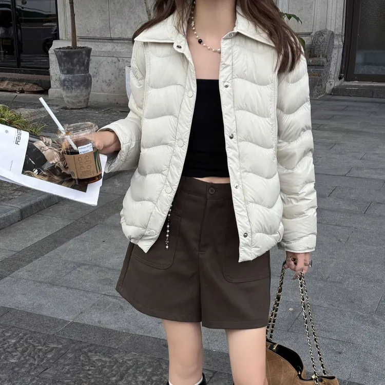 2025新国标90绒韩版设计款衬衫领羽绒服女拼接百搭时尚秋冬外套79