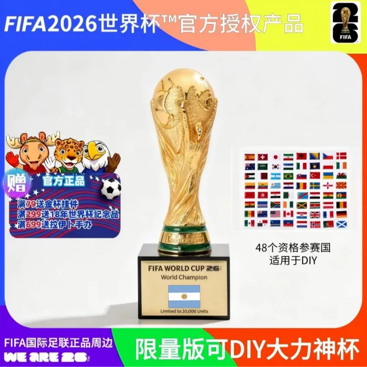 FIFA世界杯纪念品120mm限量版大力神杯摆件冠军球队国旗DIY