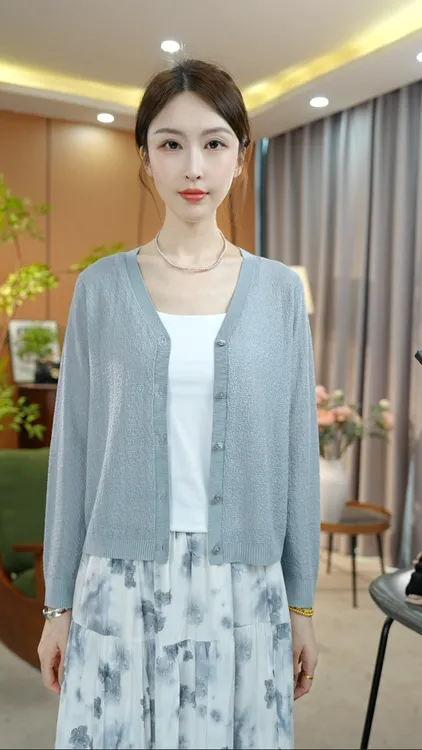 【时光锦】2025夏季薄款显瘦气质时尚百搭修身针织外套开衫85066