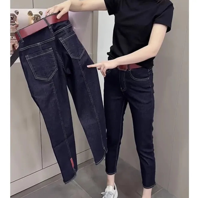 大码女装高腰显瘦小脚牛仔裤春秋薄款烟管裤女款胖mm大码女装