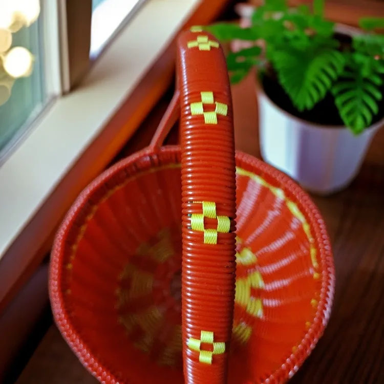 纯手工小提篮随手购物篮喜庆篮圆径25cm篮身高度16cm总高度37cm