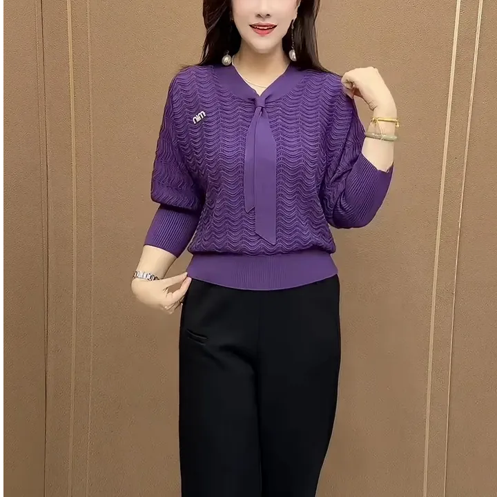 秋季新款中年女士高档气质减针织衫洋气妈妈宽松显瘦遮肉毛衣小衫