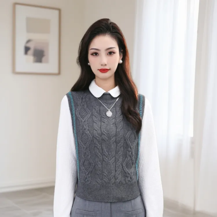 AMASS/阿玛施秋冬复古时尚百搭流光风提花针织女士马甲5399453