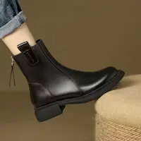 【猫耳朵】SD619新款切尔西短靴女秋冬新款低跟小皮靴后拉链靴子
