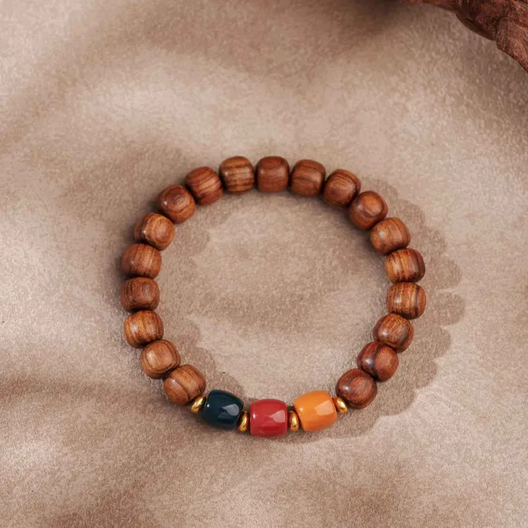 非金属木质手链 木质手串三色珠子新中式民族风手串简约时尚情侣