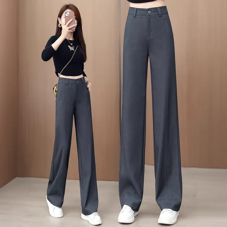 高级感天丝羊毛时尚直筒西装裤女2025秋季新款垂坠感显瘦阔腿裤子