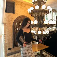 【罗哥】秋冬基础款针织打底T恤百搭修身+格子半裙LT17259+LY17260