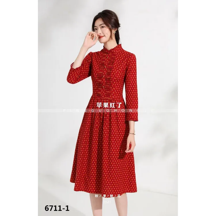 Q101-Q175连袖中长裙不褪色连衣裙显瘦A字裙失序混搭风显瘦气质