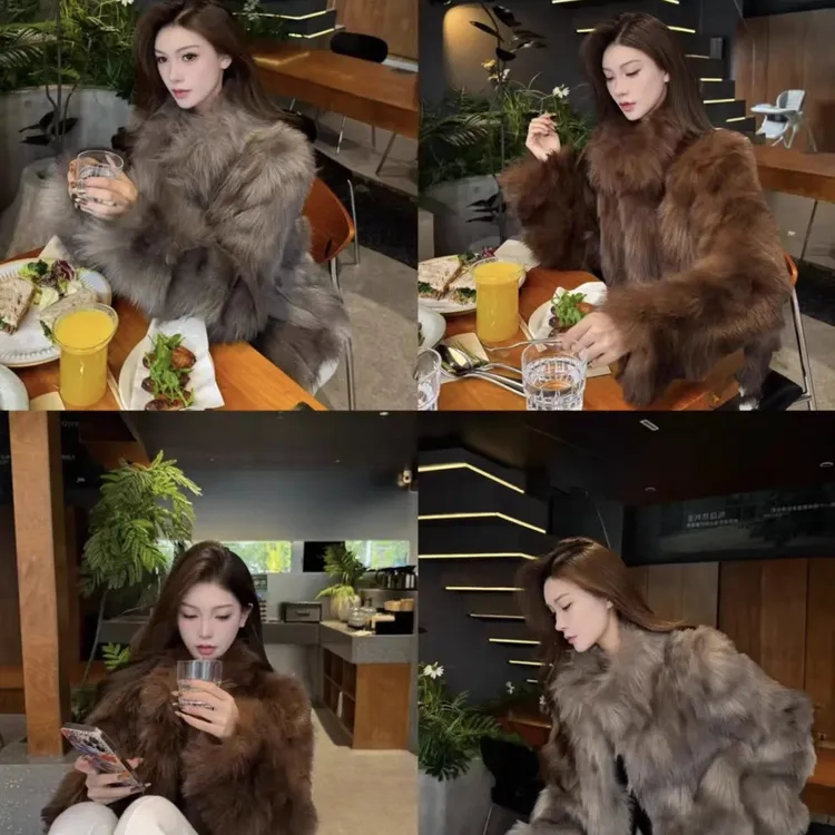 布鲁尔可可毛毛外套女冬季2025新款宽松皮毛一体毛毛绒立领大衣