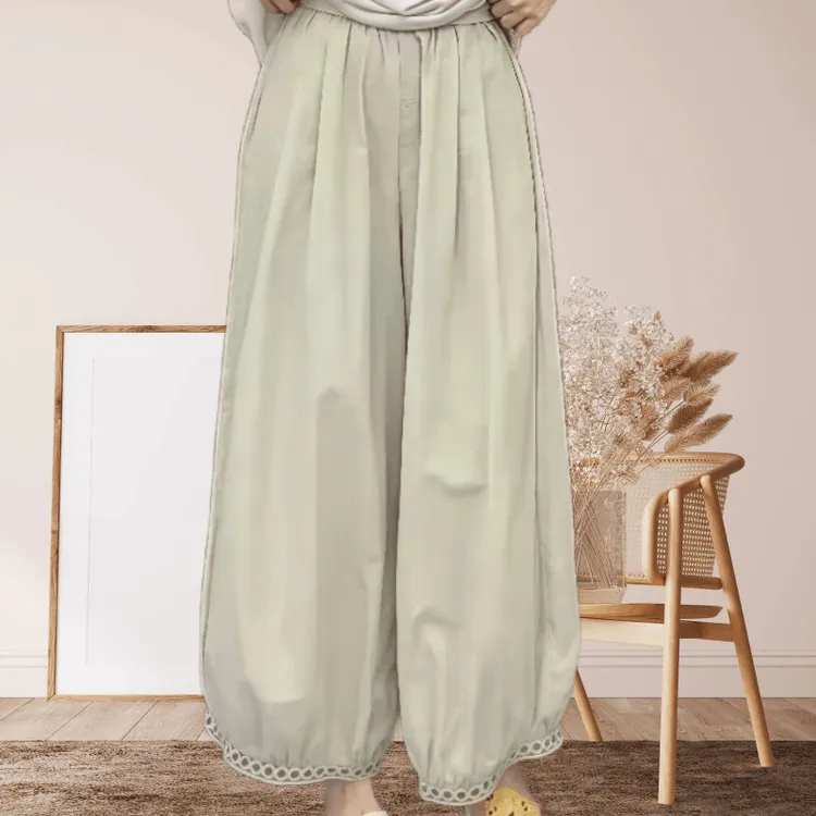 小个子蕾丝花边阔腿裤女夏季薄款宽松高腰休闲百搭纯色垂感灯笼裤