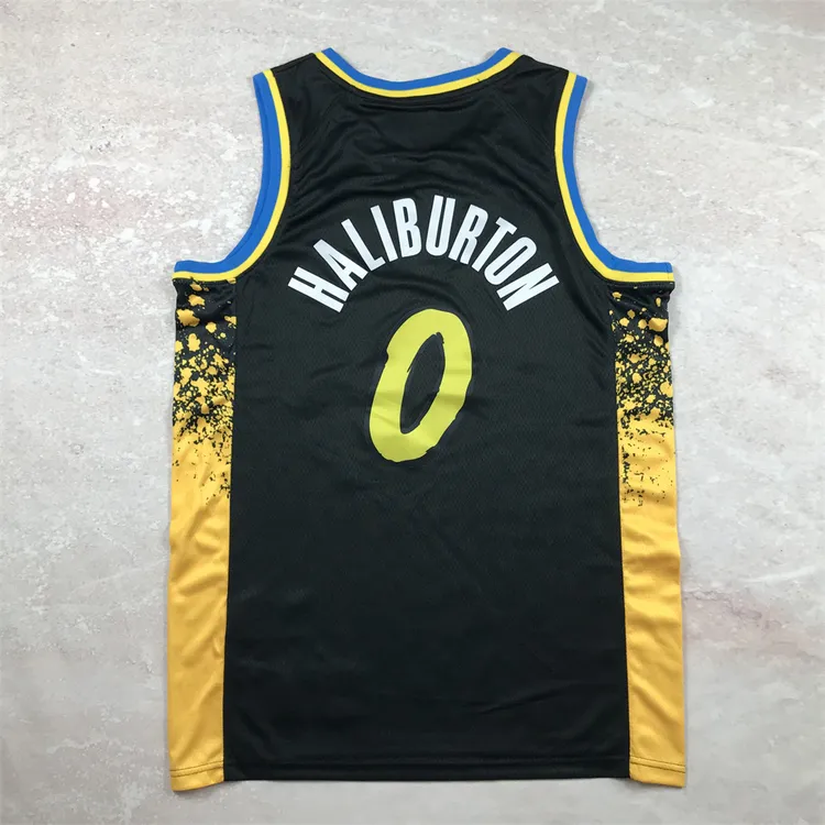 24款步行者0哈利伯顿黑色城市版热压篮球训练速干透气运动服