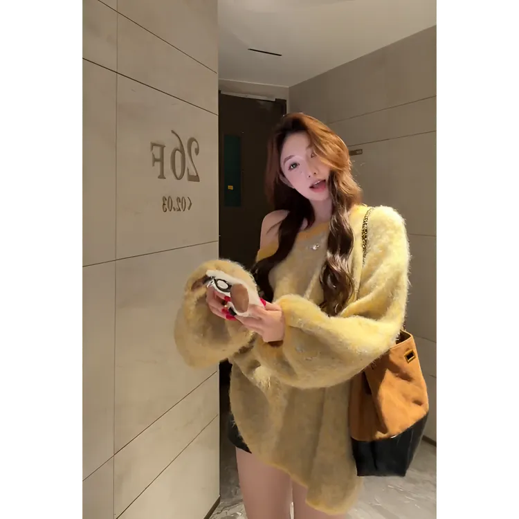 【格调公式】慵懒高级感斜肩设计感毛衣宽松显瘦针织上衣