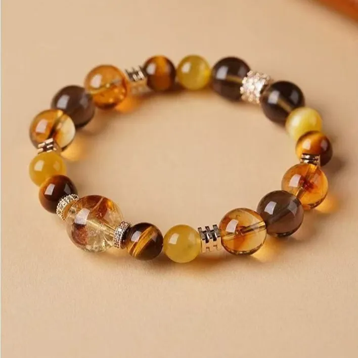 【奶盖金霸】 天然水晶手串虎眼石黄水晶黄塔晶手链小众高级感