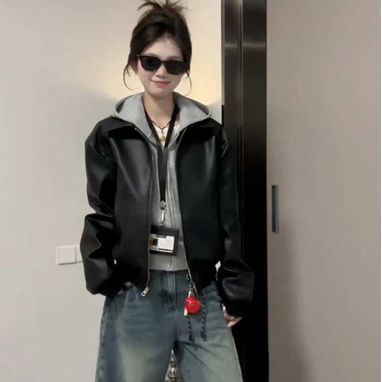 美式复古机车皮衣外套女春秋新款小个子显瘦潮流气质百搭pu皮夹克
