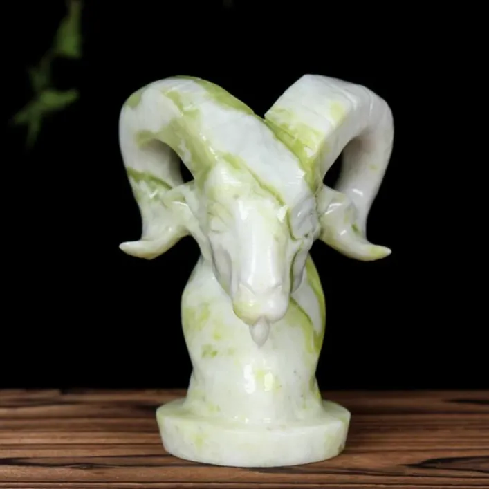 天然玉石羊头摆件新中式家居装饰品客厅玄关招财风水开业乔迁摆设