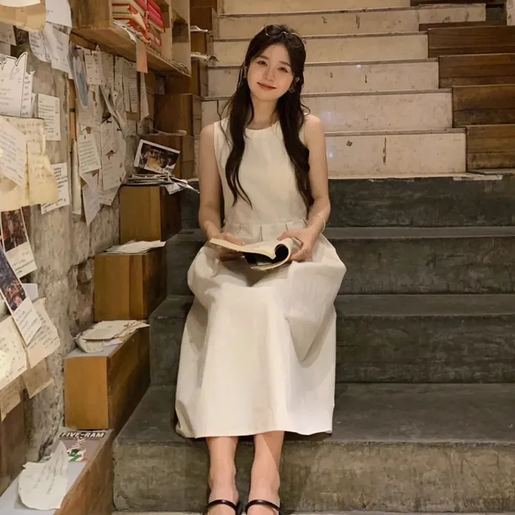 【现货+运补】法式茶歇无袖连衣裙子女夏度假吊带背心长裙清仓7757