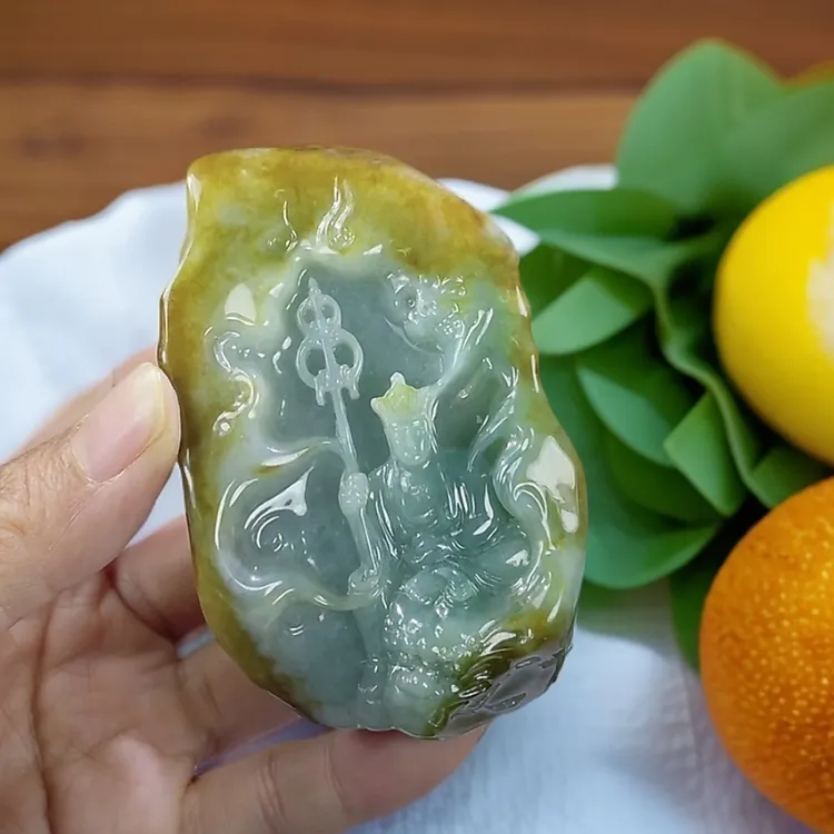 天然缅甸a货翡翠地藏手把